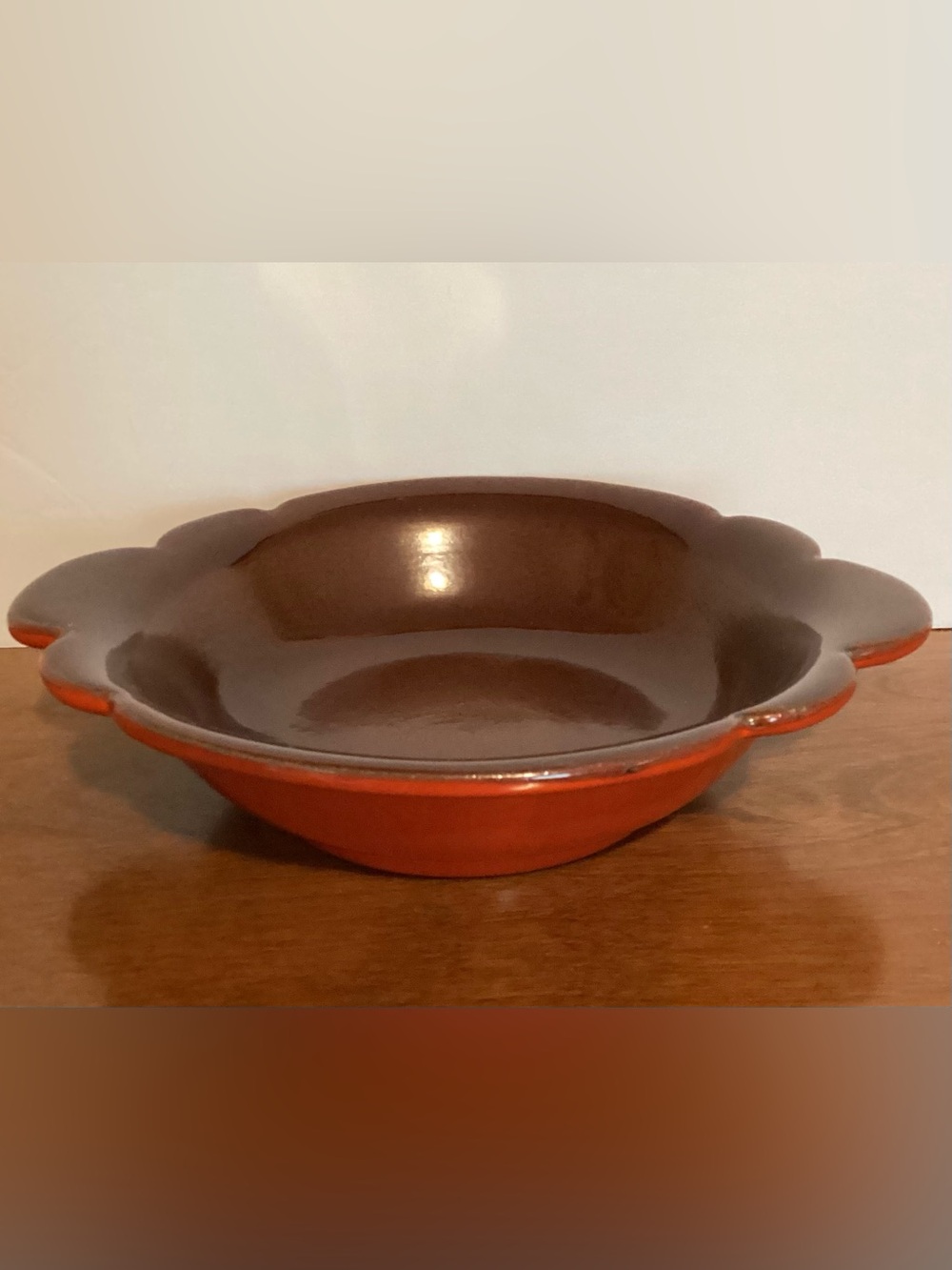 Vintage Frankoma 30-B Pottery Bowl Two-Tone Glaze Scalloped Edge